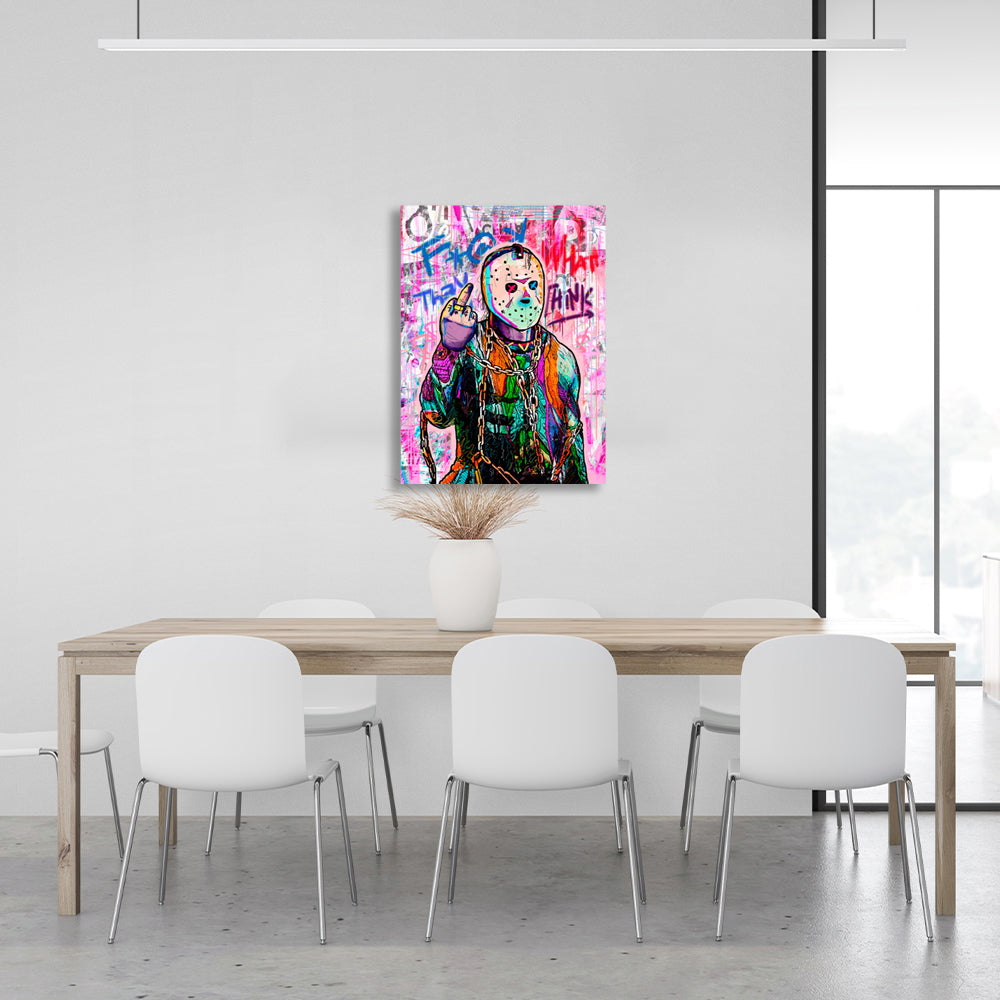 Jason middle finger graffiti Canvas Wall Art Print