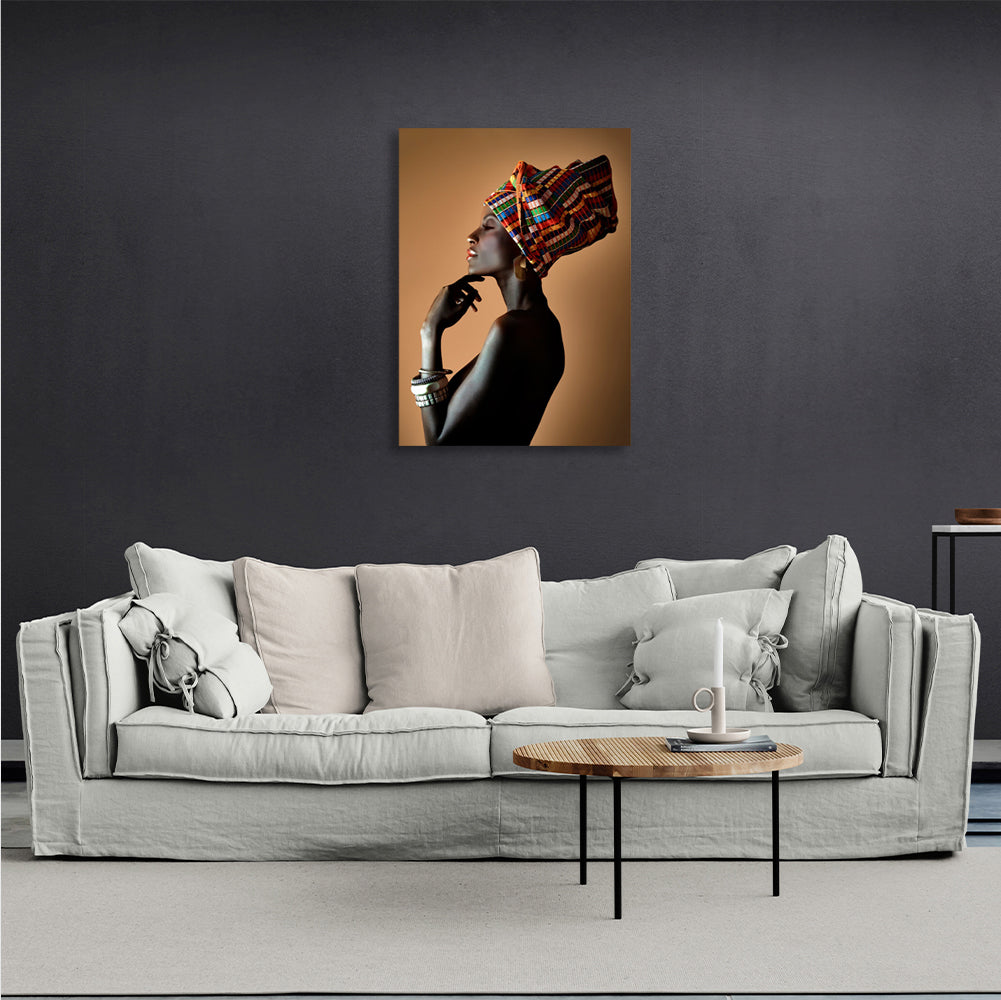 African woman on a brown background Canvas Wall Art Print