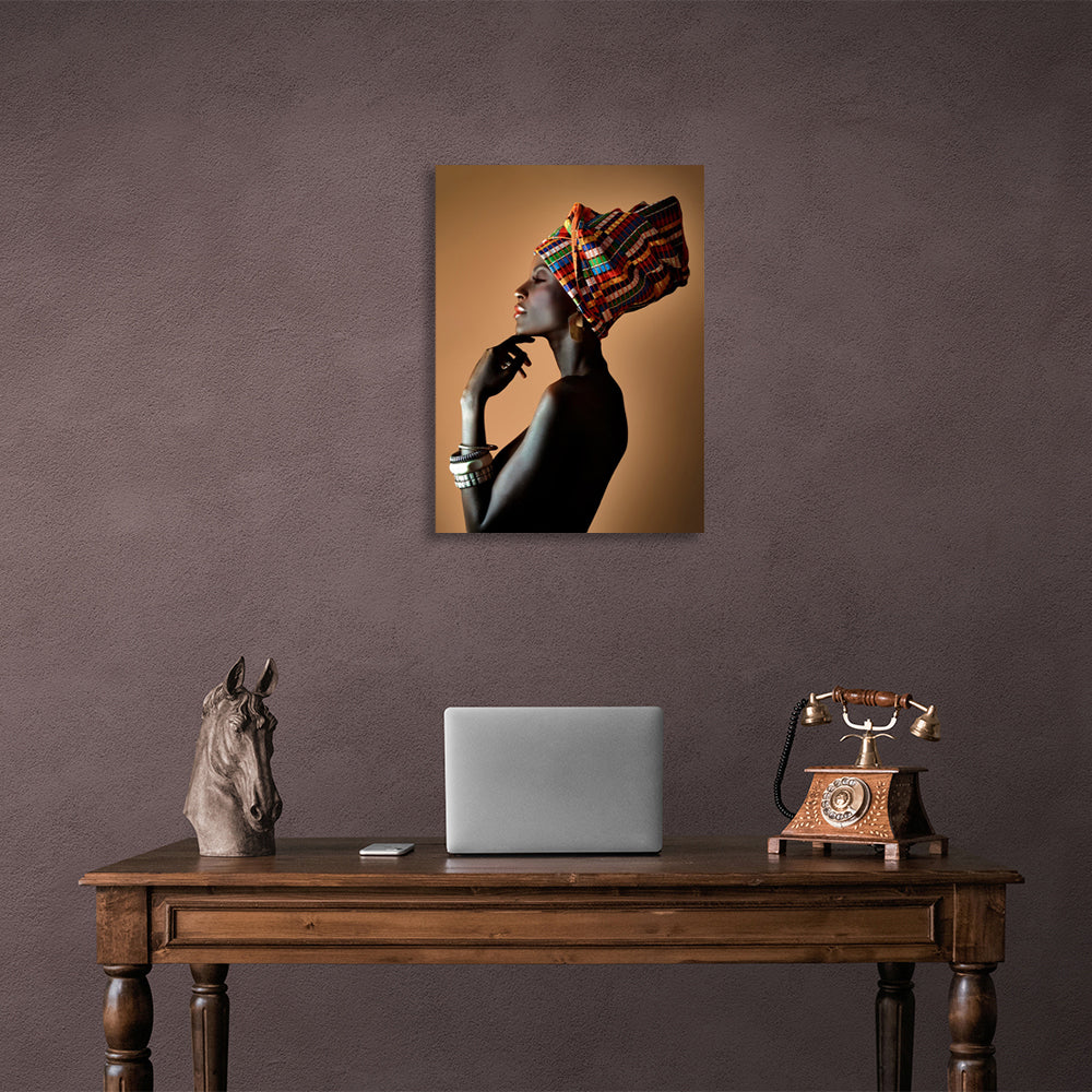 African woman on a brown background Canvas Wall Art Print