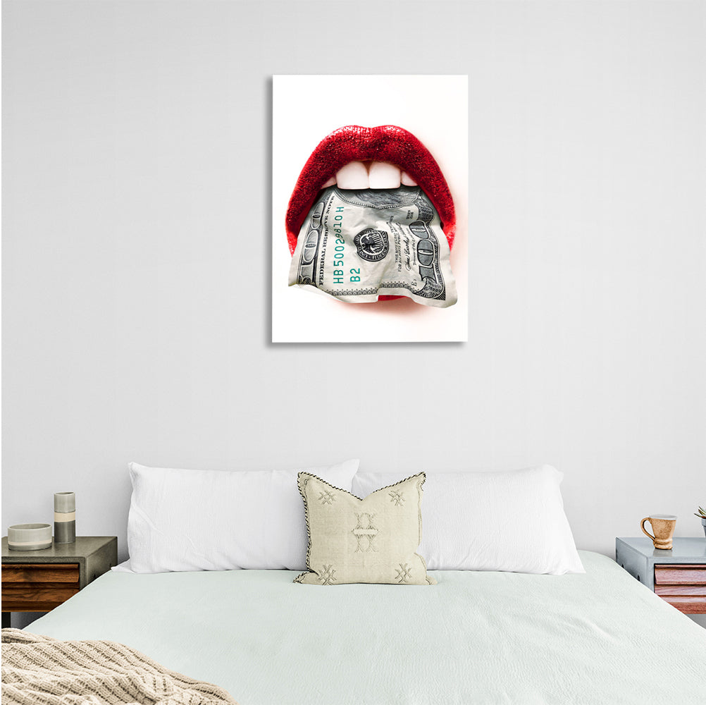 Red lips on a white background $100 Canvas Wall Art Print