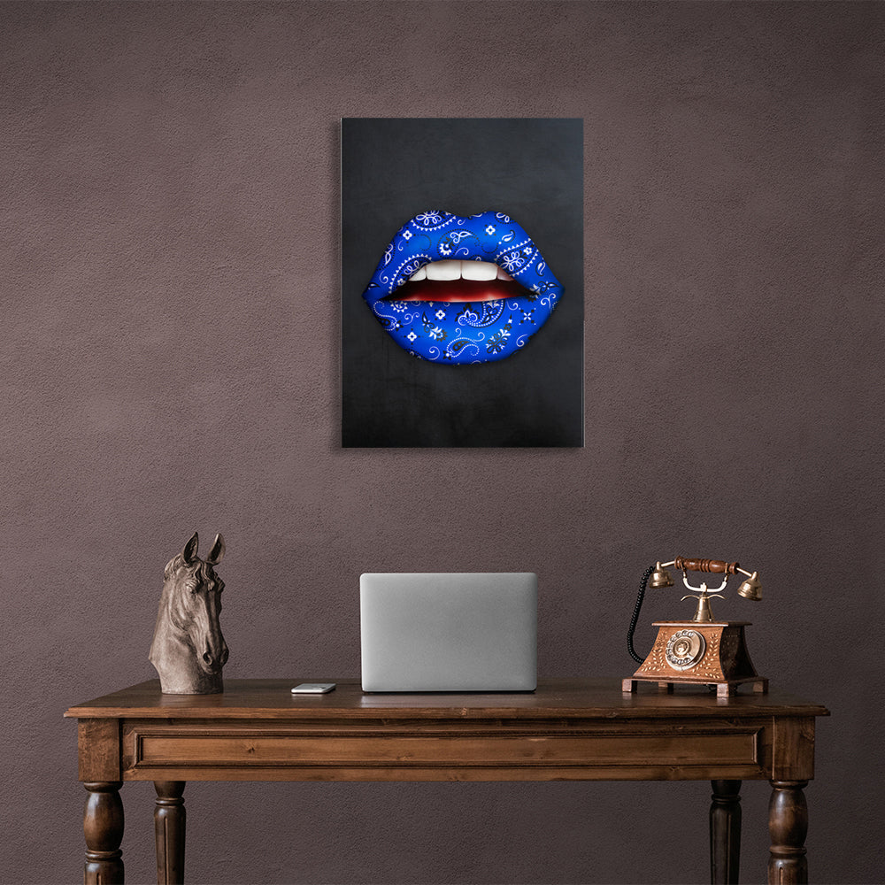 Blue lips bandana Canvas Wall Art Print