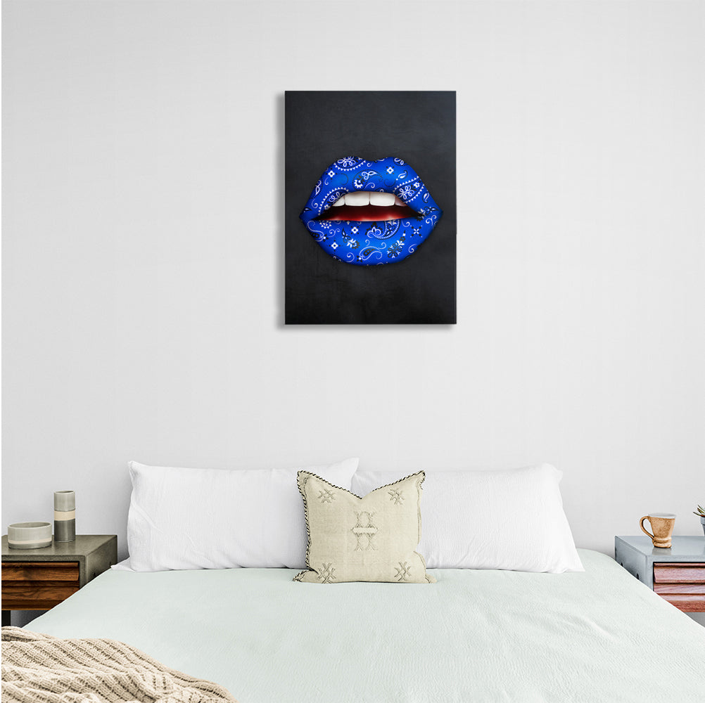 Blue lips bandana Canvas Wall Art Print