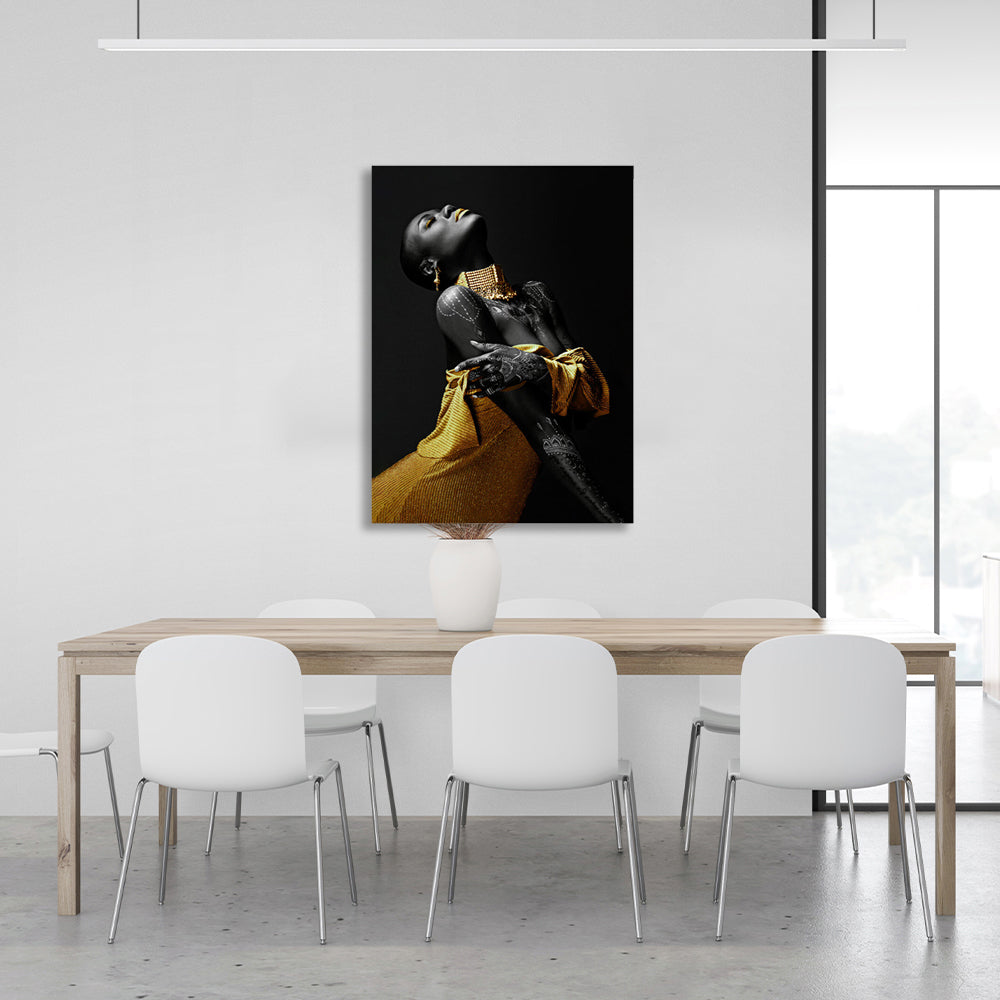 An African woman in a yellow dress Canvas Wall Art Print