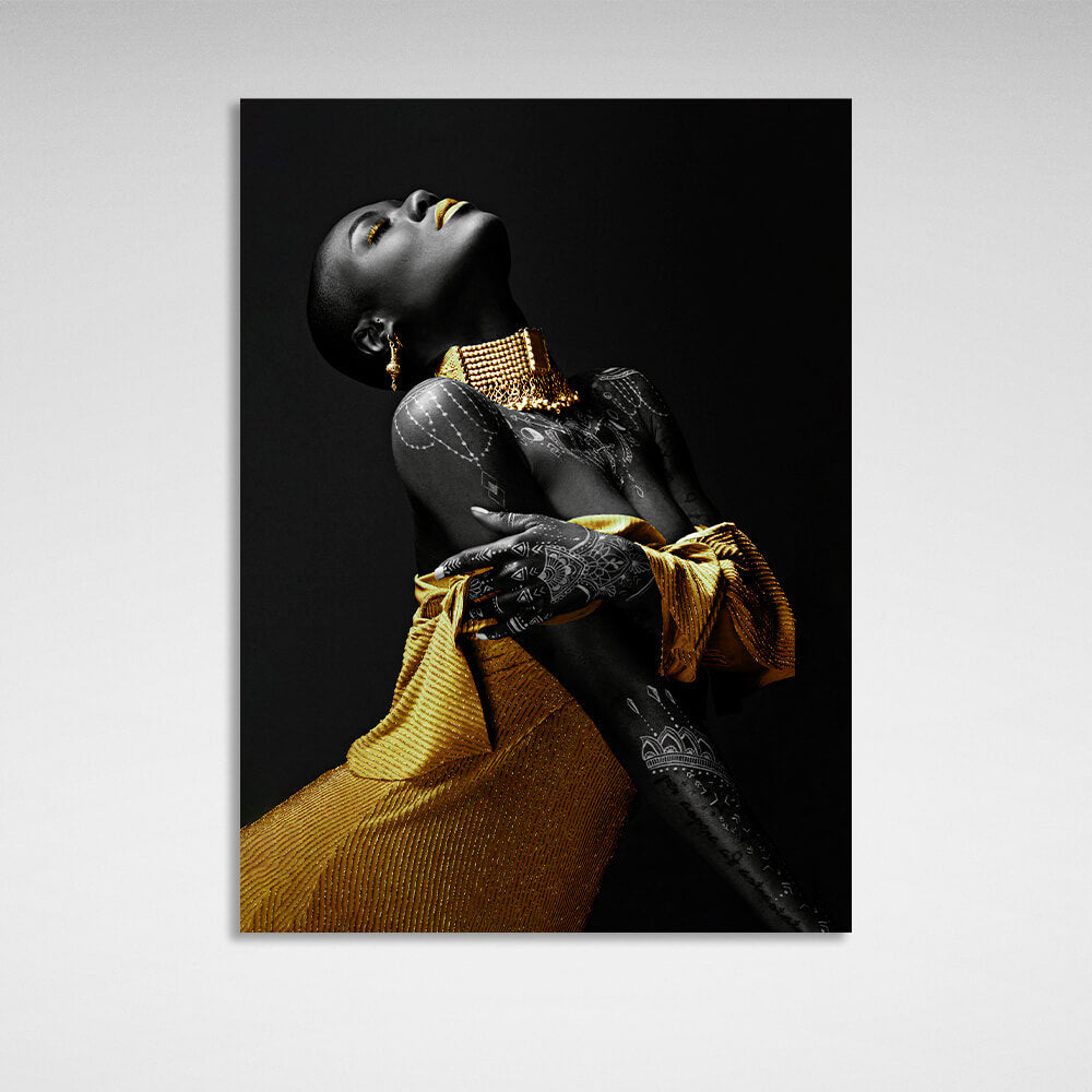 An African woman in a yellow dress Canvas Wall Art Print