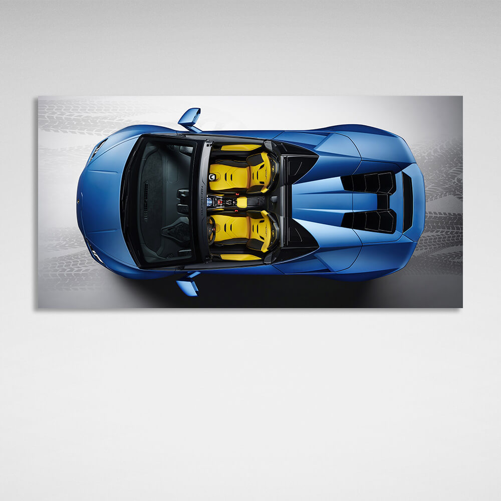 Car blue with yellow Lamborghini Canvas Wall Art Print