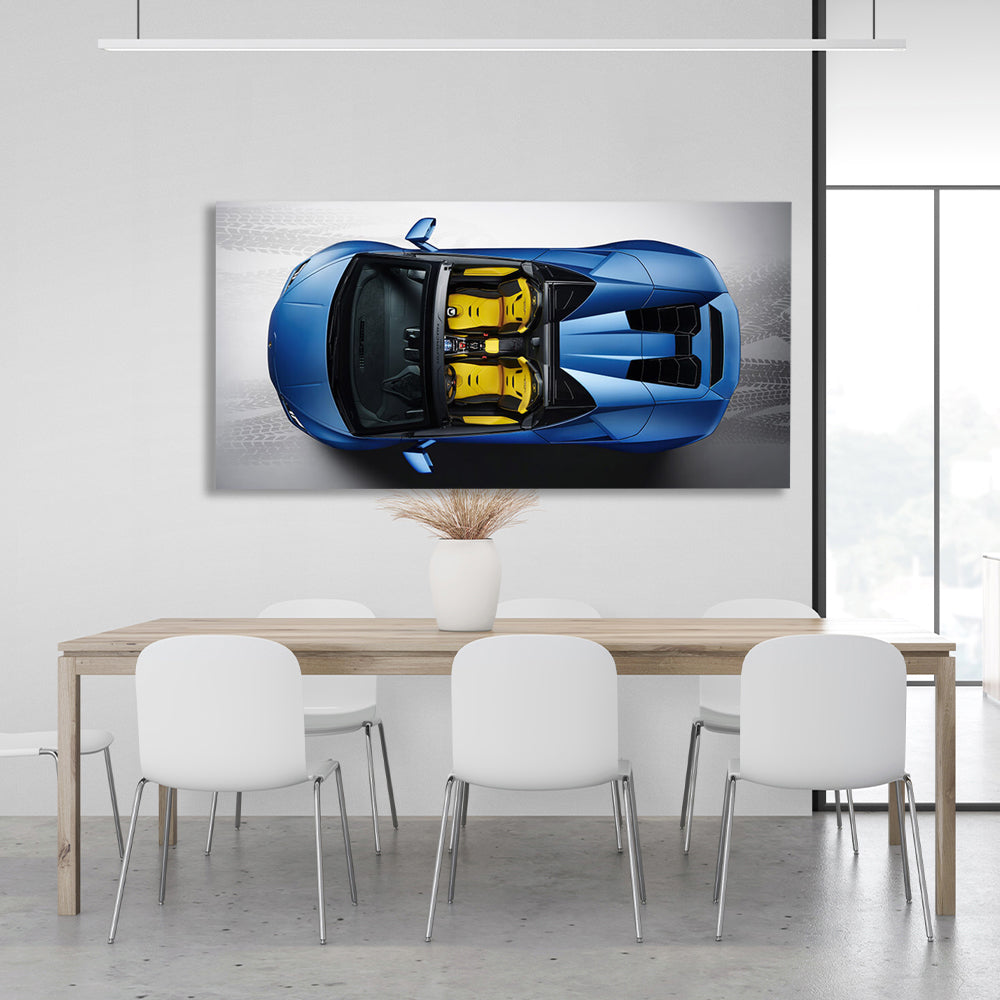 Car blue with yellow Lamborghini Canvas Wall Art Print