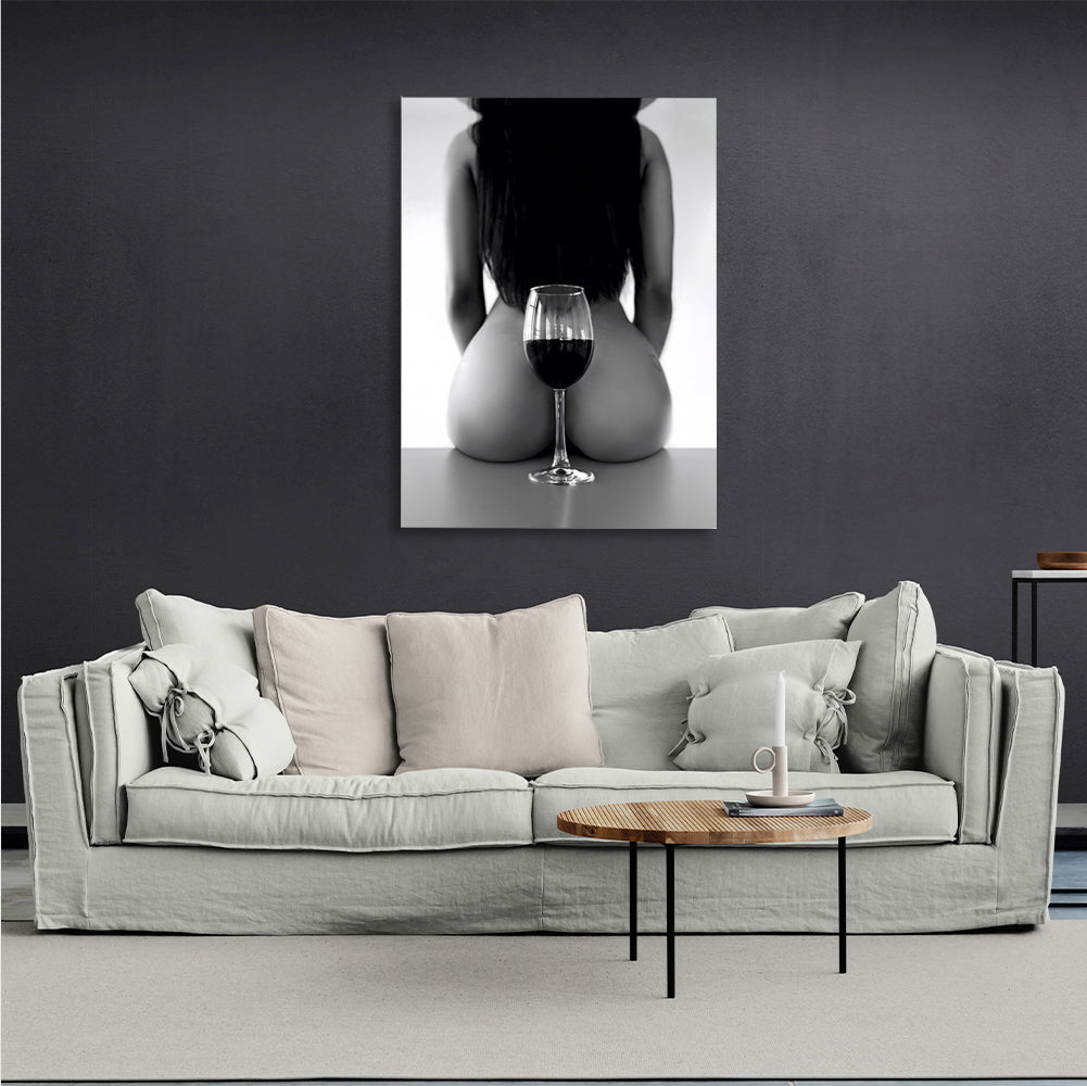 A girl and a glass of wine Canvas Wall Art Print