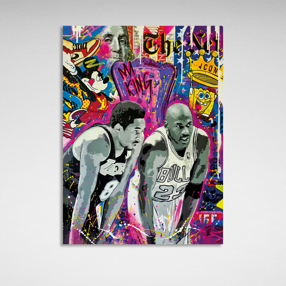 Graffiti-Kunstdruck auf Leinwand mit den Basketballspielern Michael Jordan und Kobe Bryant