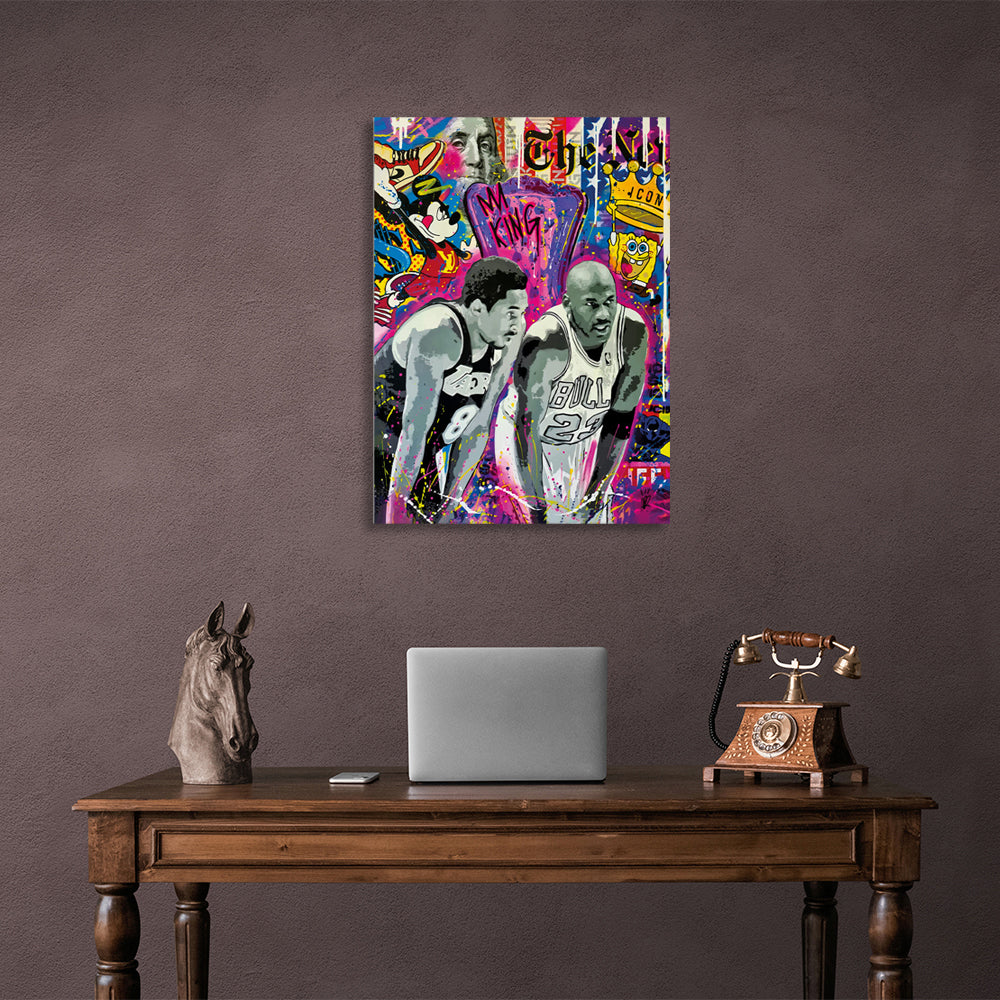 Basketball players Michael Jordan and Kobe Bryant graffiti Canvas Wall Art Print