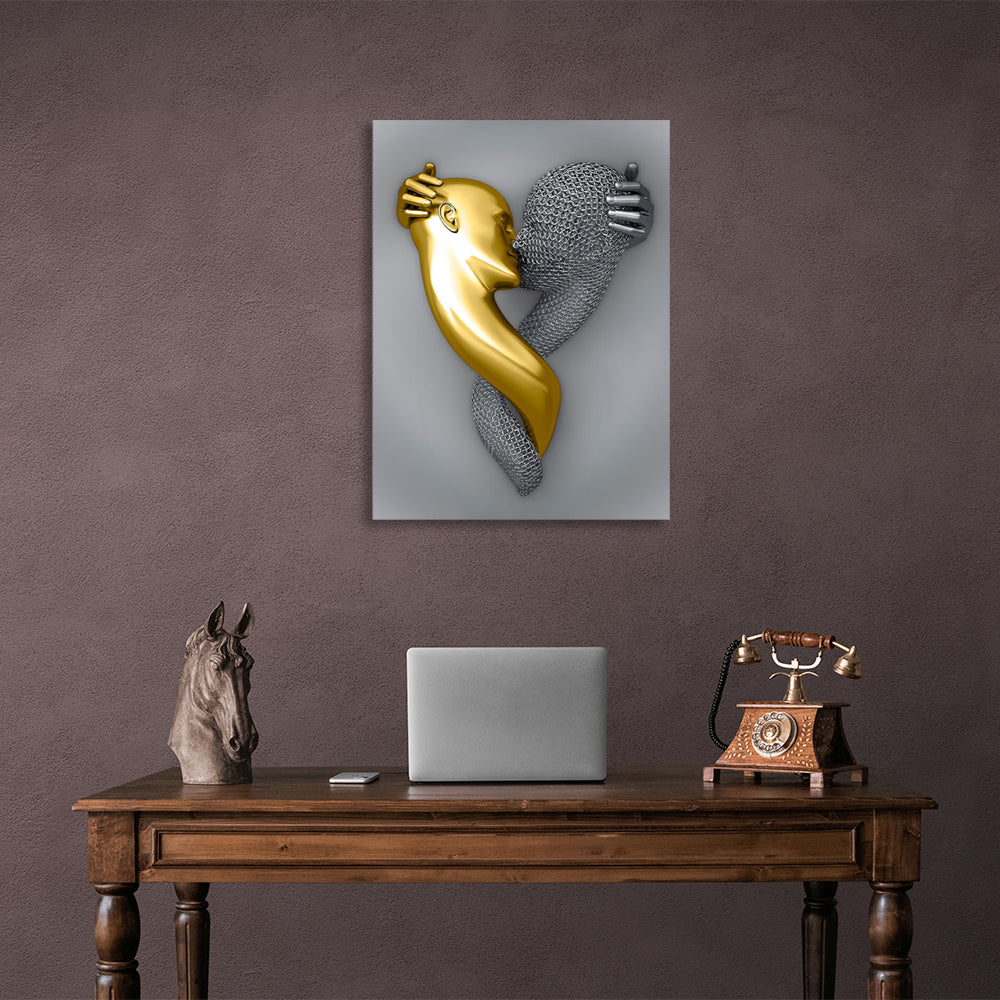 Kissing Heads Silber und Gold Leinwand Wand Kunstdruck für Schlafzimmer