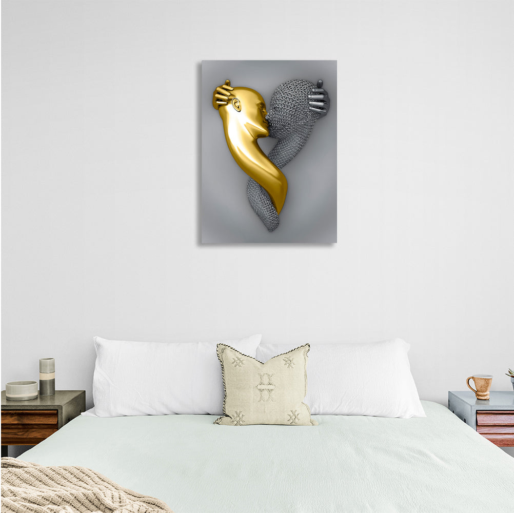 Kissing Heads Silber und Gold Leinwand Wand Kunstdruck für Schlafzimmer