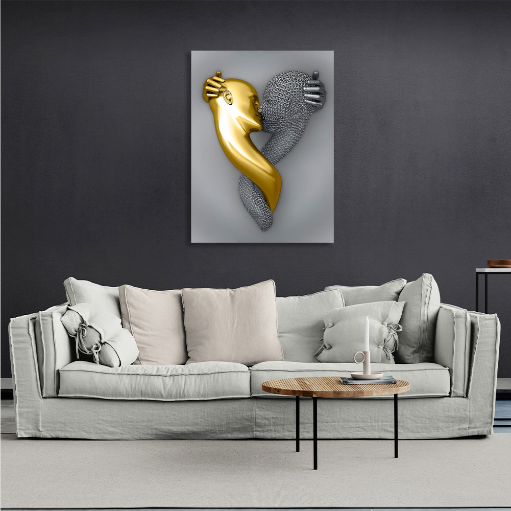 Kissing Heads Silber und Gold Leinwand Wand Kunstdruck für Schlafzimmer