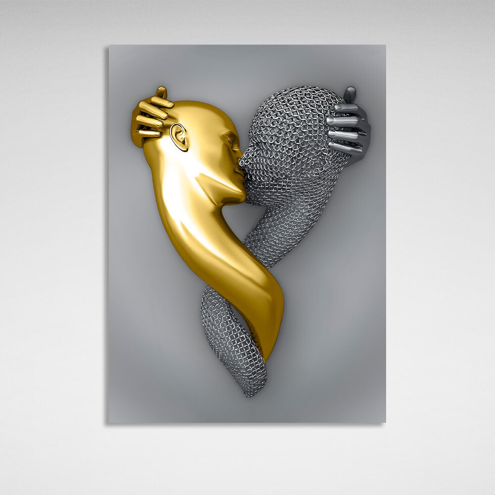 Kissing Heads Silber und Gold Leinwand Wand Kunstdruck für Schlafzimmer