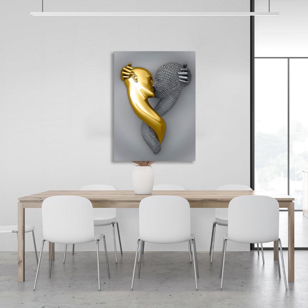 Kissing Heads Silber und Gold Leinwand Wand Kunstdruck für Schlafzimmer