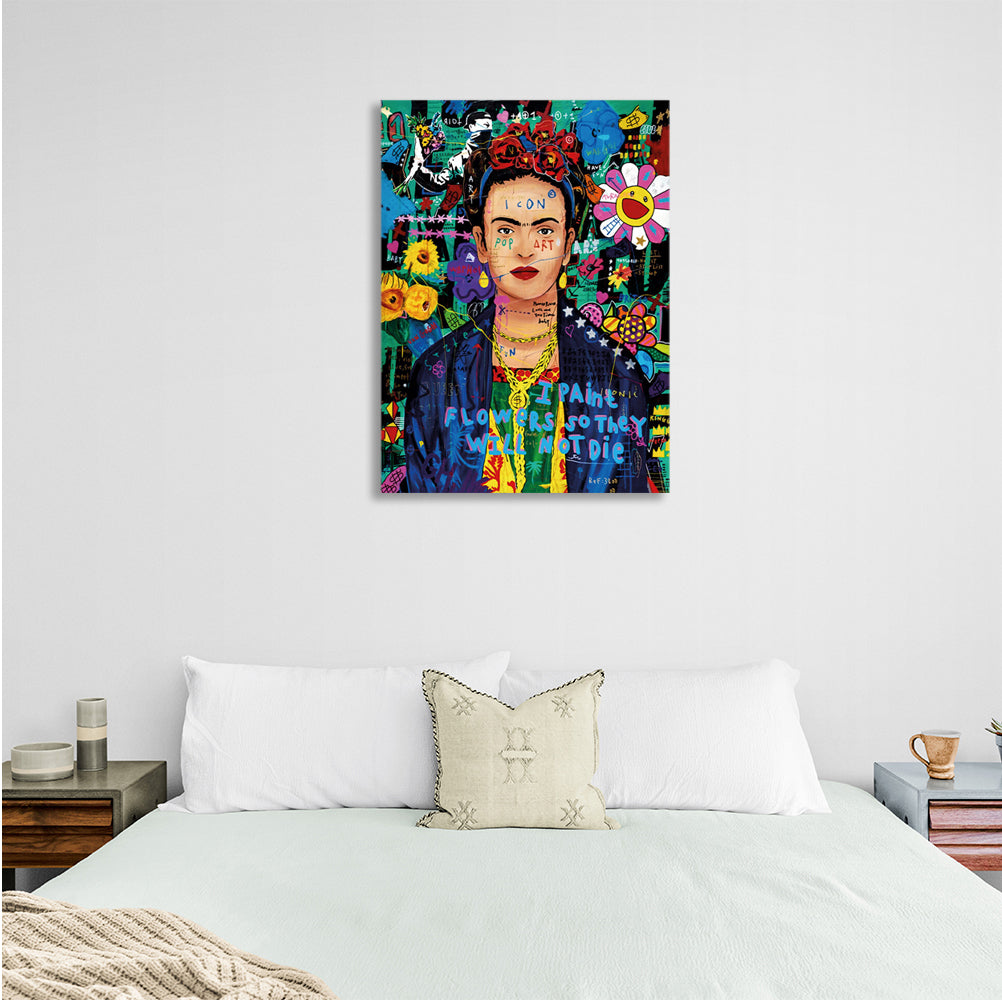 Kunstdruck auf Leinwand mit Graffiti-Motiv von Frida Kahlo