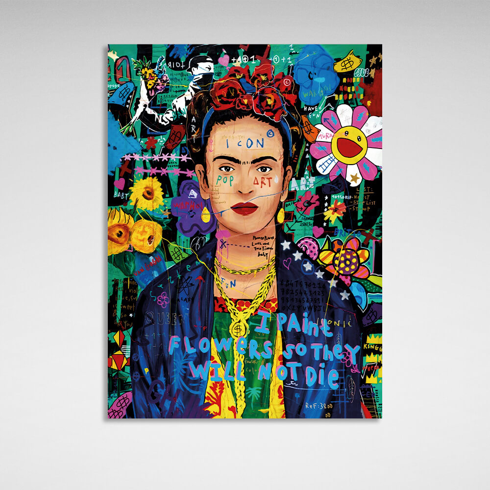 Kunstdruck auf Leinwand mit Graffiti-Motiv von Frida Kahlo