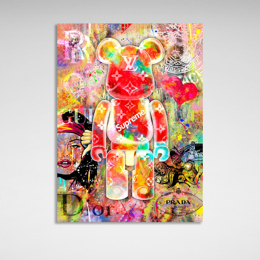 Graffiti bear figurine Canvas Wall Art Print