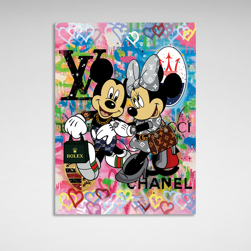 Kunstdruck auf Leinwand mit Mickey und Mini-Graffiti