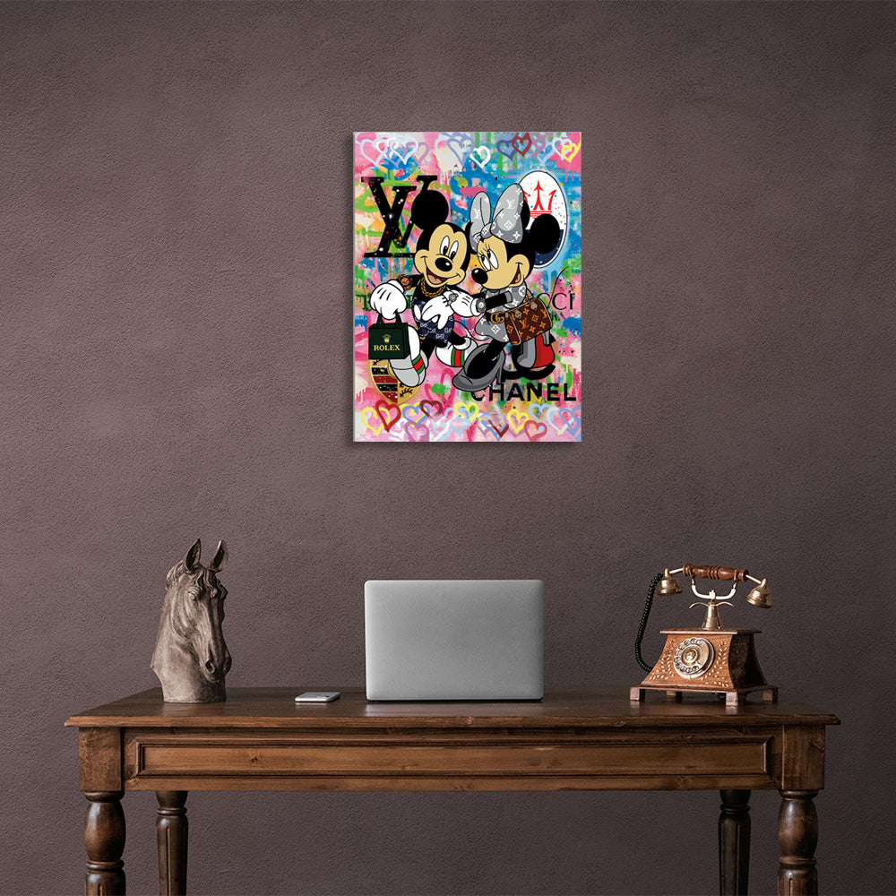 Mickey and Mini Graffiti Canvas Wall Art Print