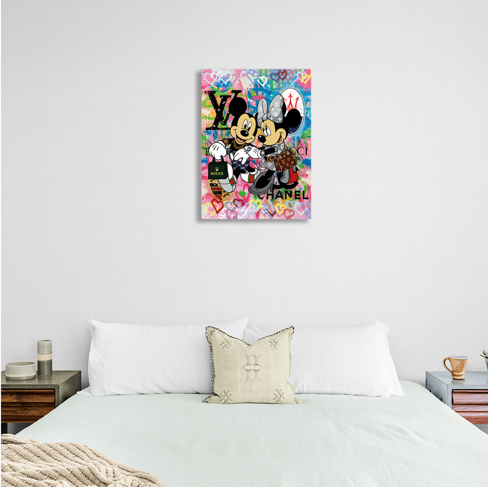 Mickey and Mini Graffiti Canvas Wall Art Print