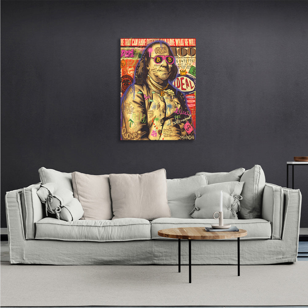 Benjamin Franklin graffiti Inspirational Canvas Wall Art Print