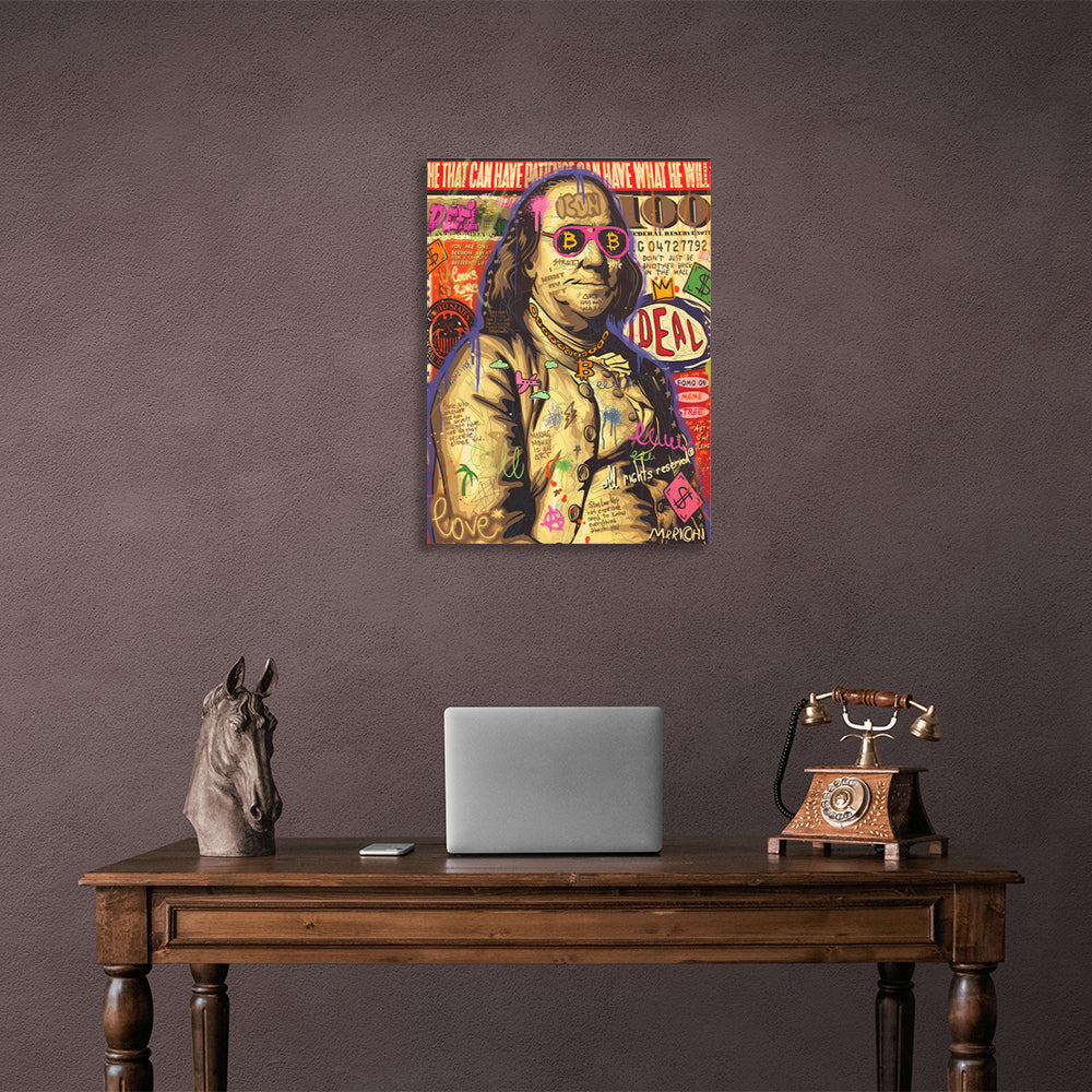 Benjamin Franklin graffiti Inspirational Canvas Wall Art Print