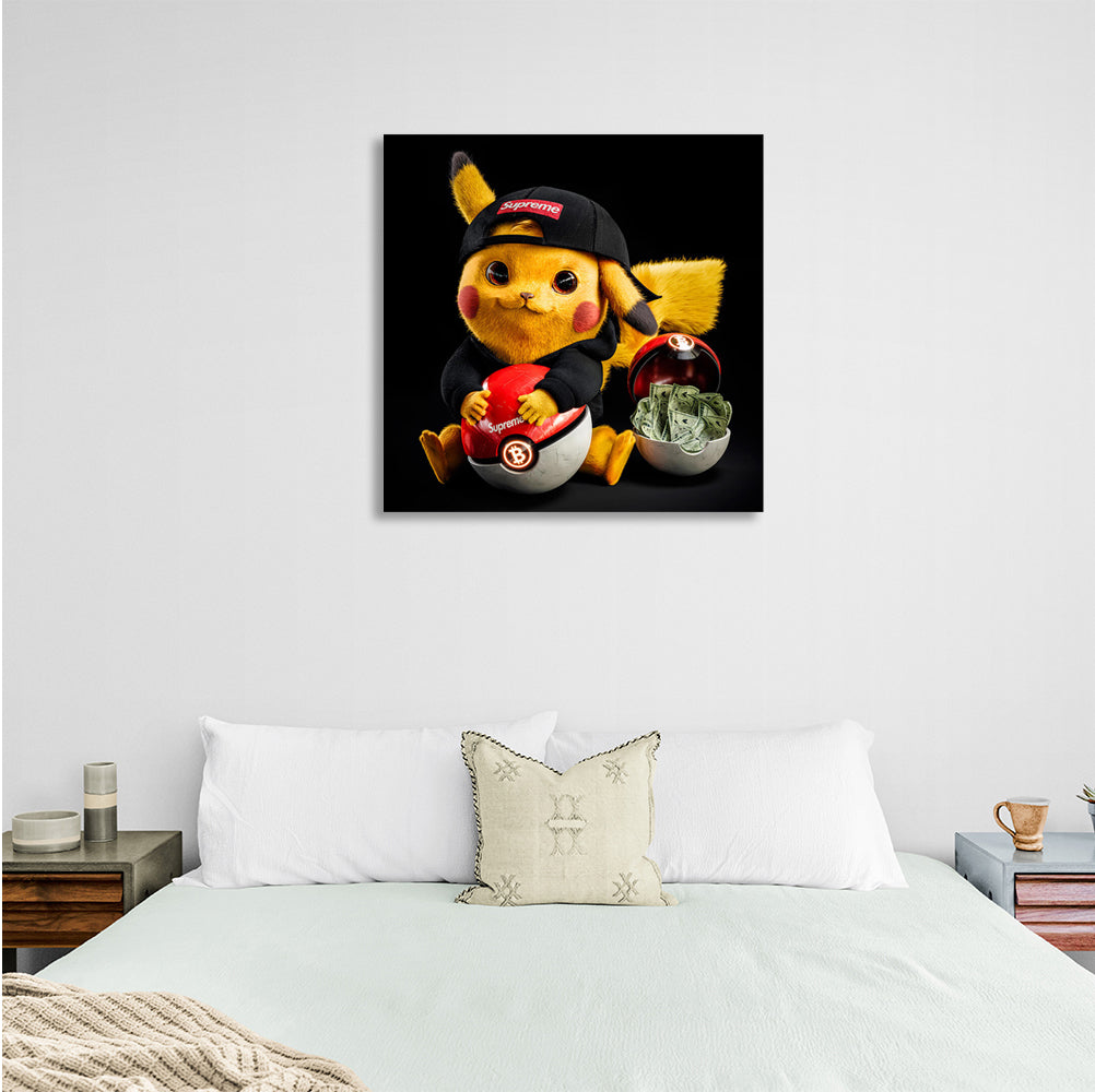 Pokémon Pikachu mit Geld Leinwand Wand Kunstdruck