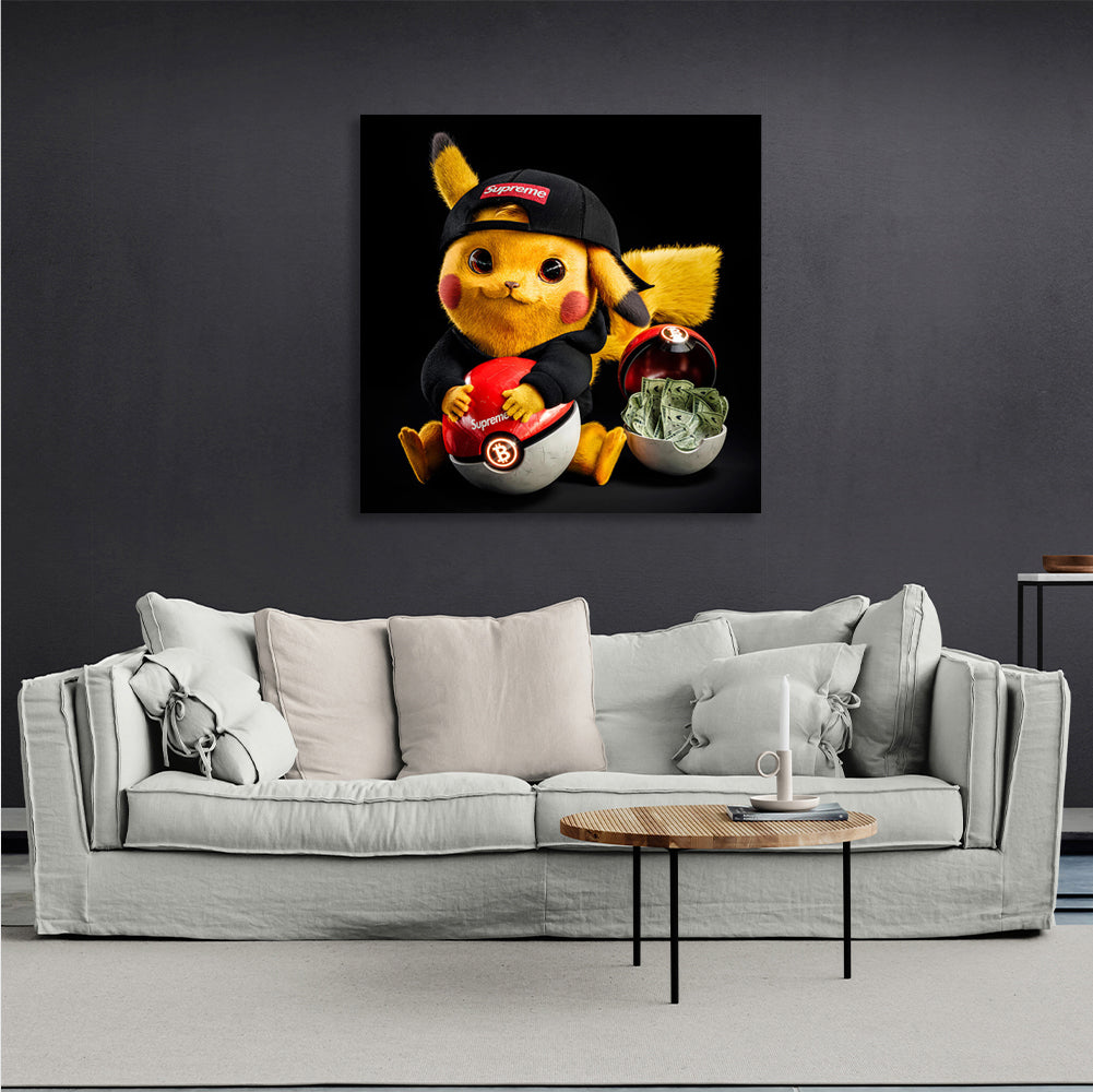 Pokémon Pikachu mit Geld Leinwand Wand Kunstdruck