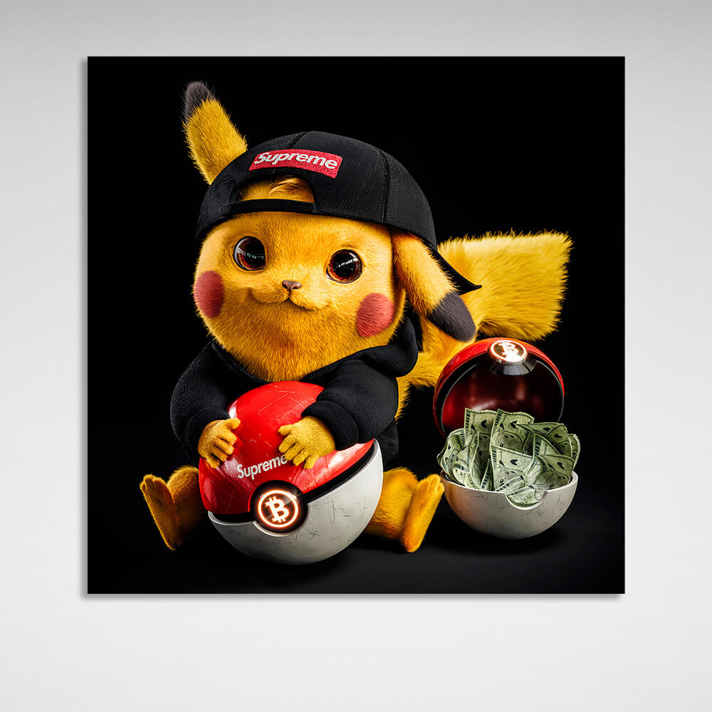 Pokémon Pikachu mit Geld Leinwand Wand Kunstdruck