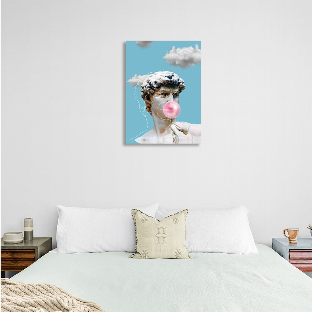 A statue of David with gum Canvas Wall Art Print