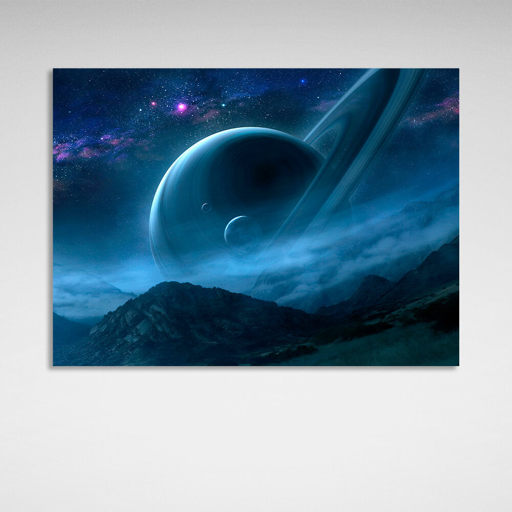 Leinwandbild „Space Saturn and the Mountains“