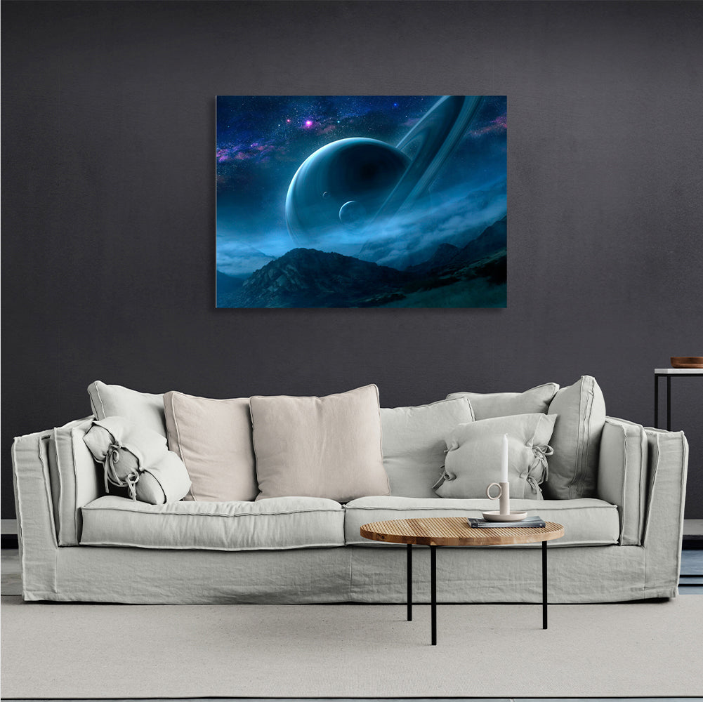 Leinwandbild „Space Saturn and the Mountains“