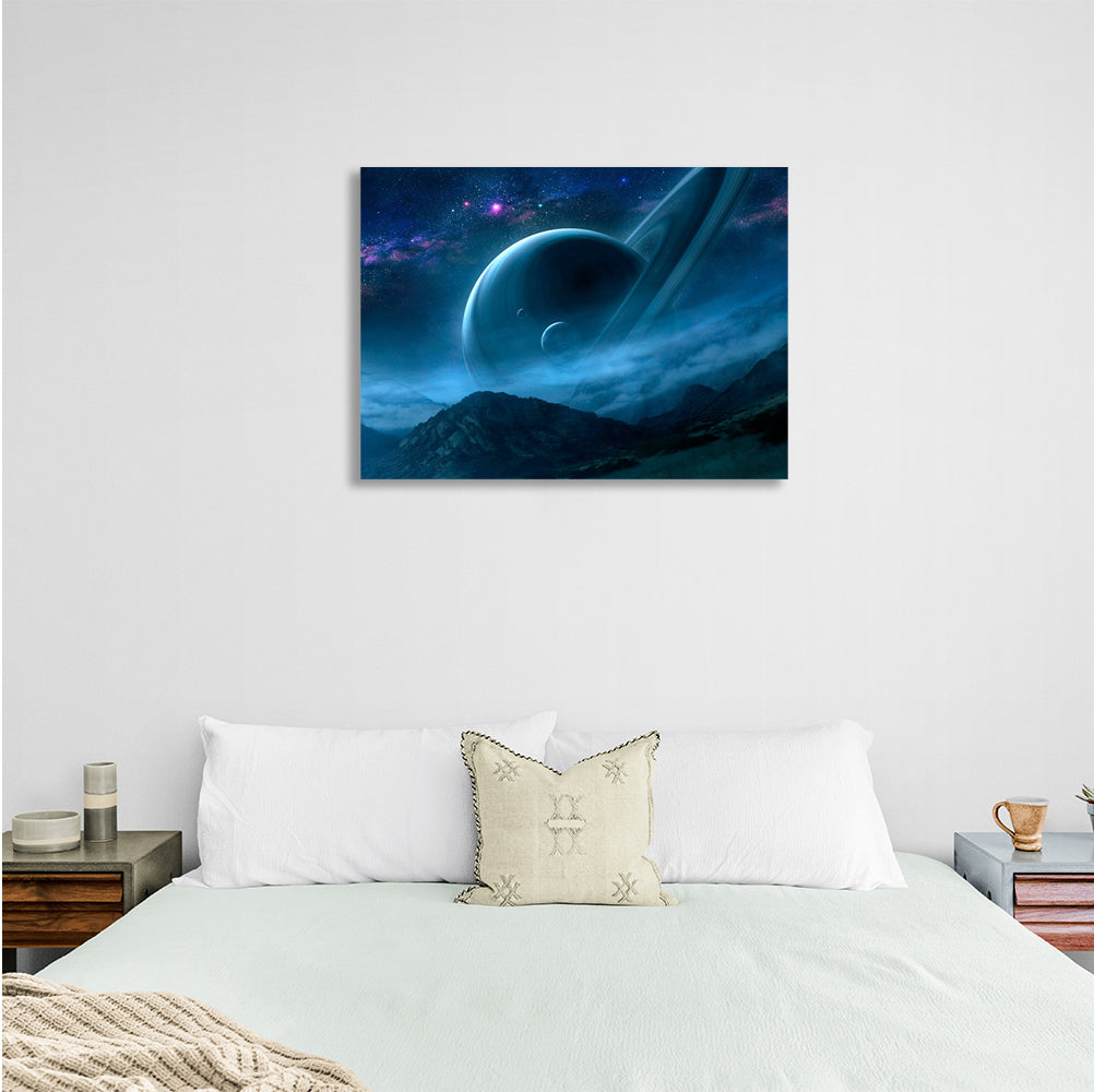 Leinwandbild „Space Saturn and the Mountains“