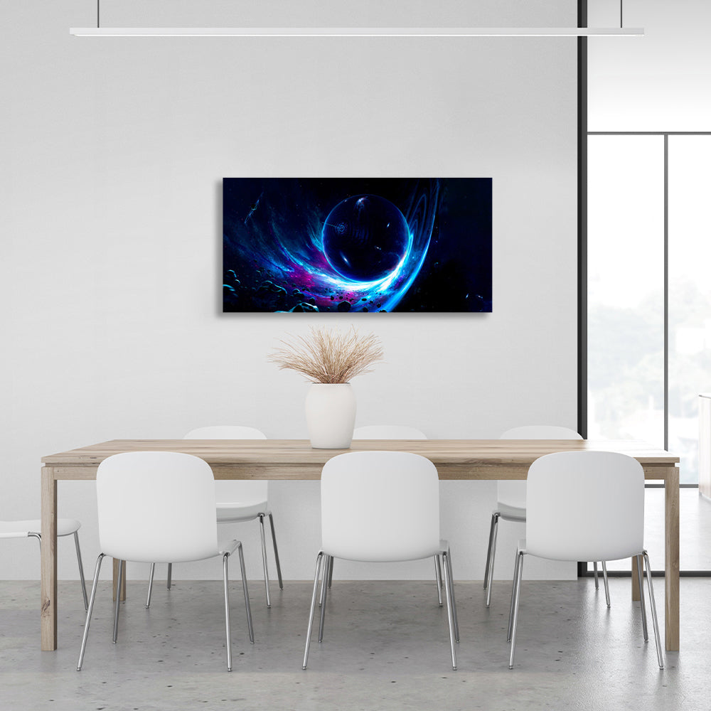 Kunstdruck auf Leinwand mit Weltraumplanet auf blauem Hintergrund