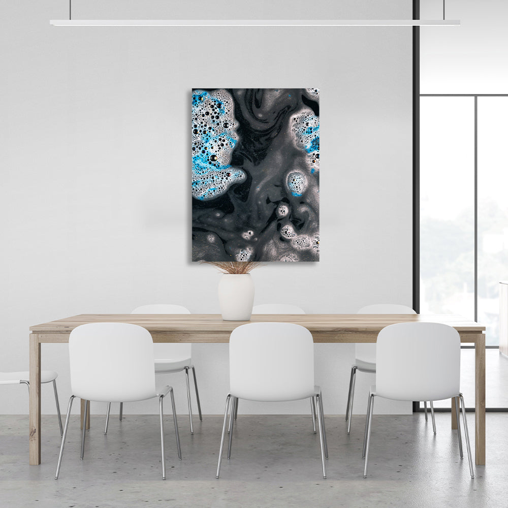 Abstract black water with white and blue foam Canvas Wall Art Print