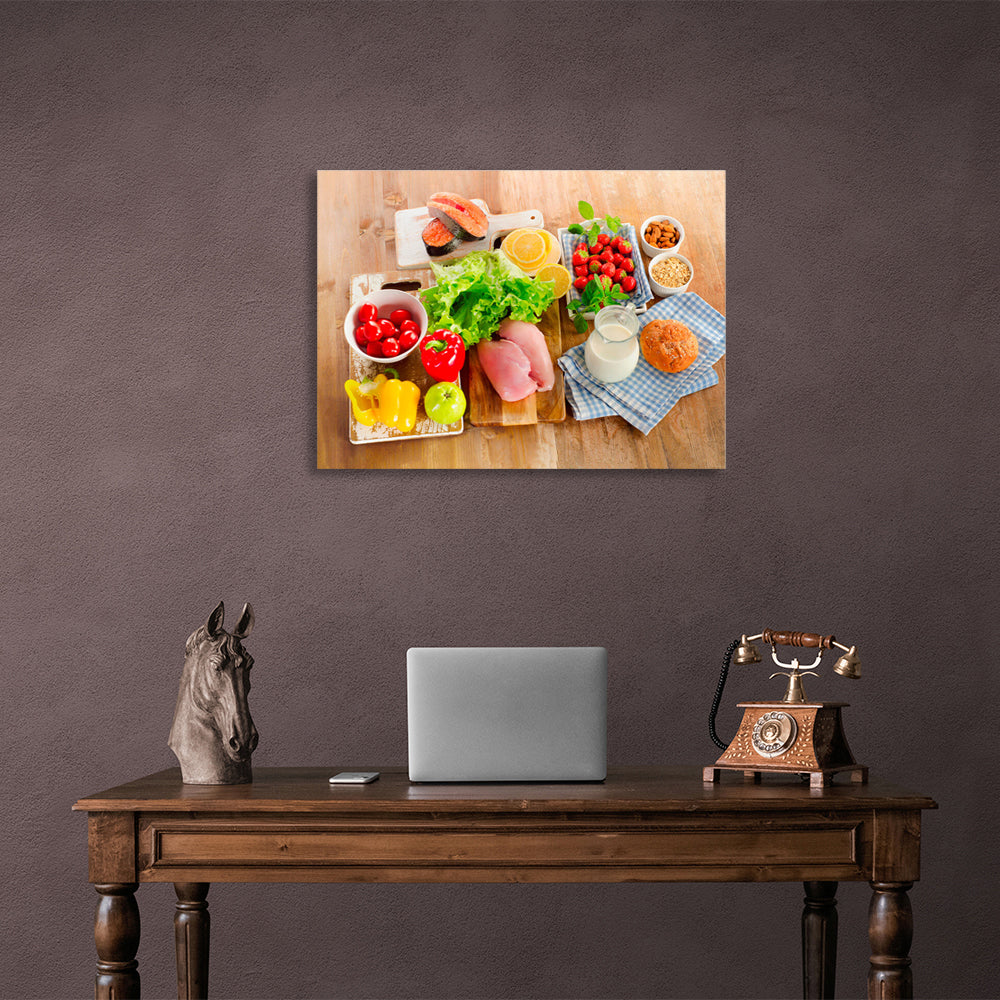 Chicken, fish, peppers Canvas Wall Art Print For Kitchen