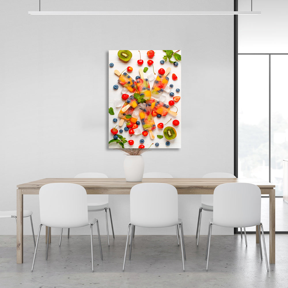 Ice cream, berries and kiwi Canvas Wall Art Print For Kitchen