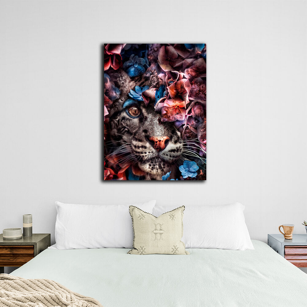 For home A forest cat in flowers Canvas Wall Art Print