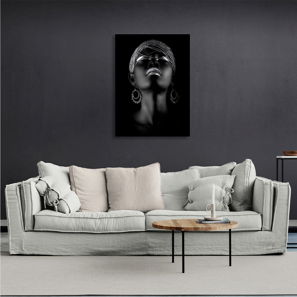 African girl black and silver Canvas Wall Art Print