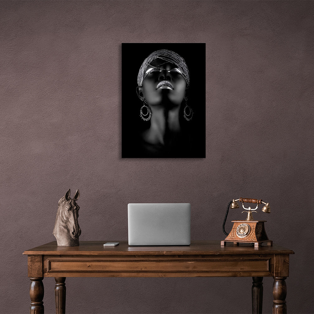 African girl black and silver Canvas Wall Art Print