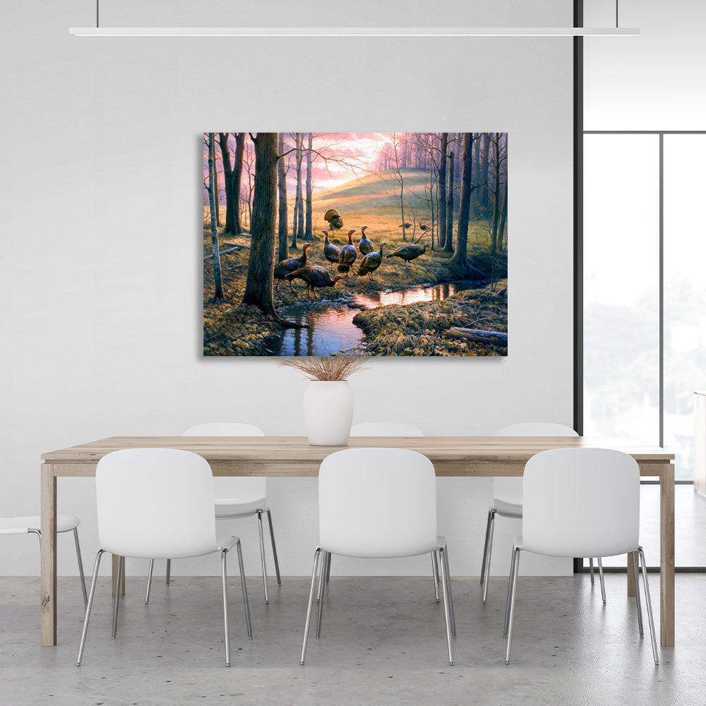 Leinwandbild „Truthähne im Wald“, Kunstdruck