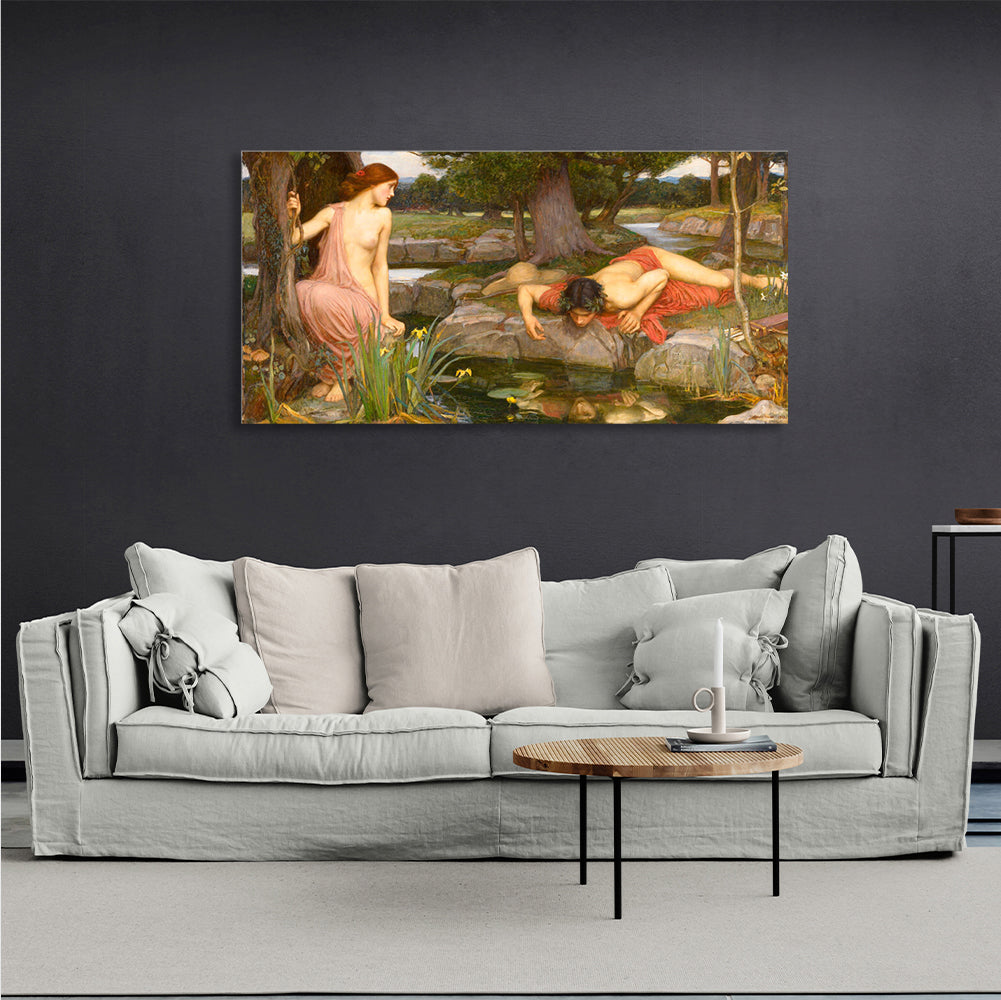 Echo und Narziss, John William Waterhouse, Reproduktion, Leinwand, Wand-Kunstdruck