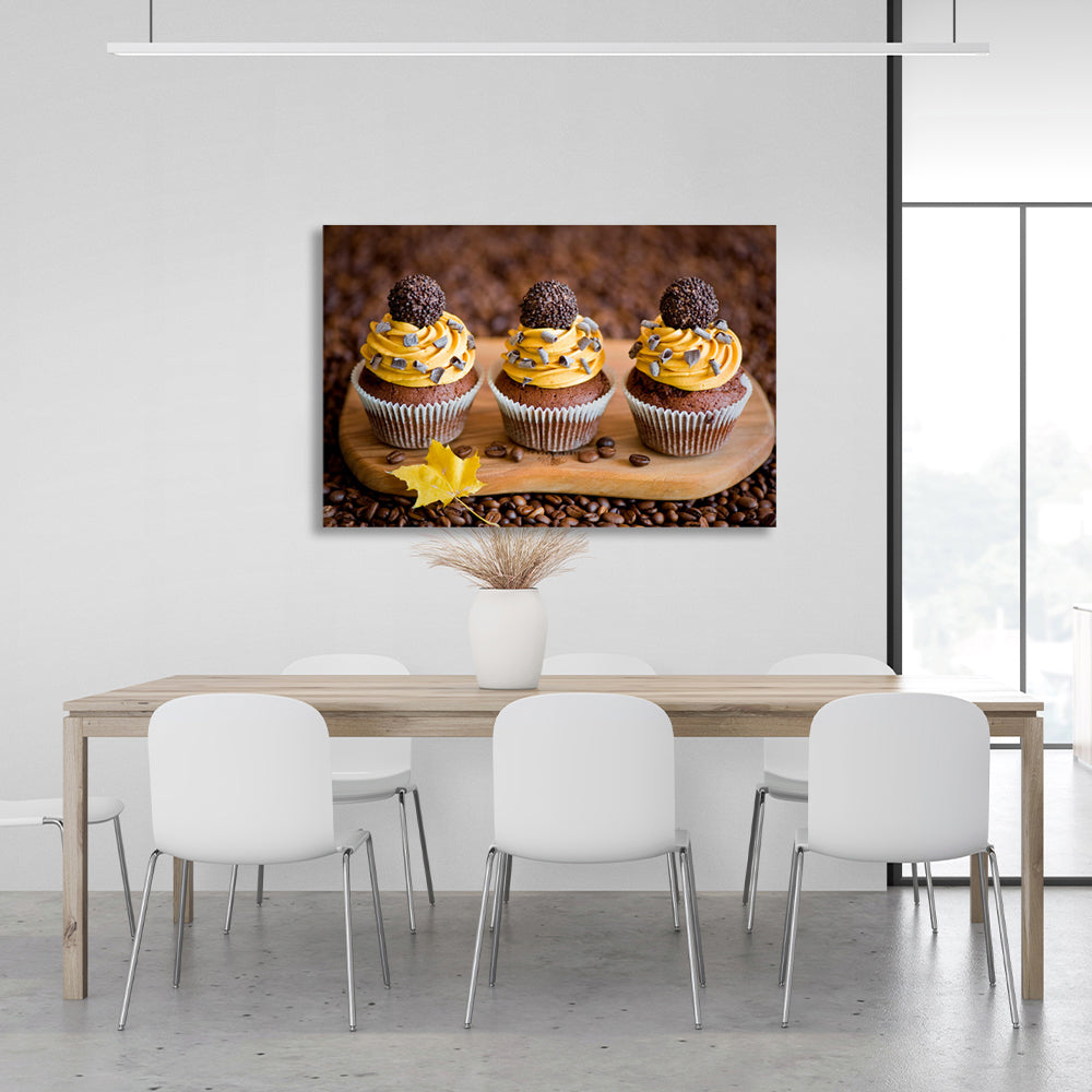 Schokoladen-Cupcakes mit Sahne, Leinwandbild, Wandbild für die Küche