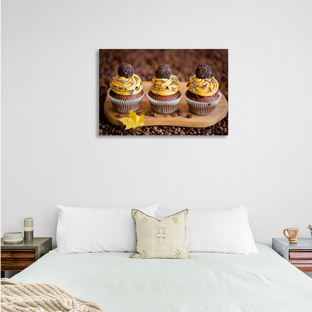 Chocolate cupcakes with cream Canvas Wall Art Print For Kitchen