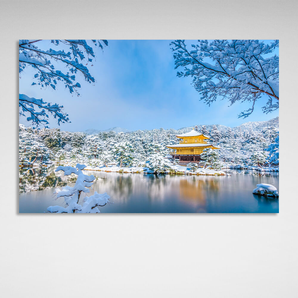 Leinwandbild „Winter – Traditionelles japanisches Haus“