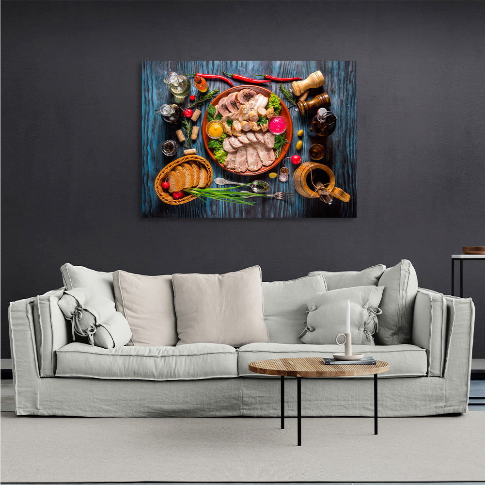 Sausage, sausage, bread Canvas Wall Art Print For Kitchen