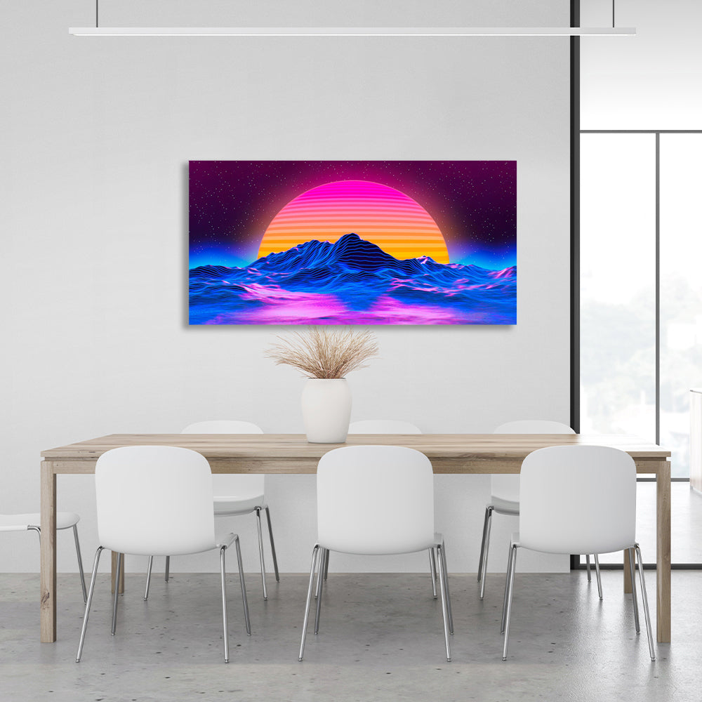 Space orange planet in the background of a mountain Canvas Wall Art Print