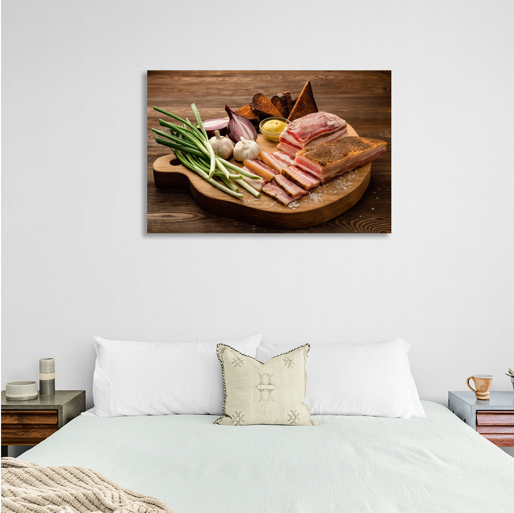 Lard, onions and garlic Canvas Wall Art Print For Kitchen