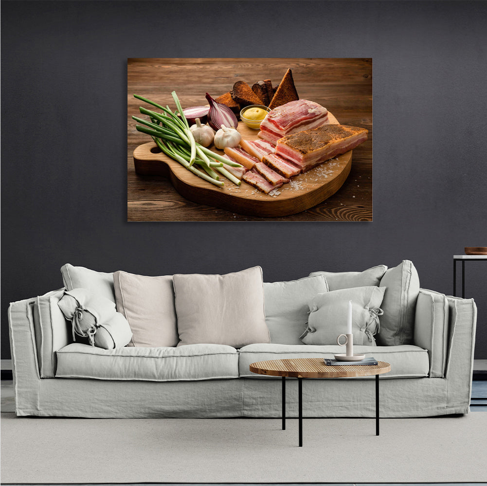 Lard, onions and garlic Canvas Wall Art Print For Kitchen