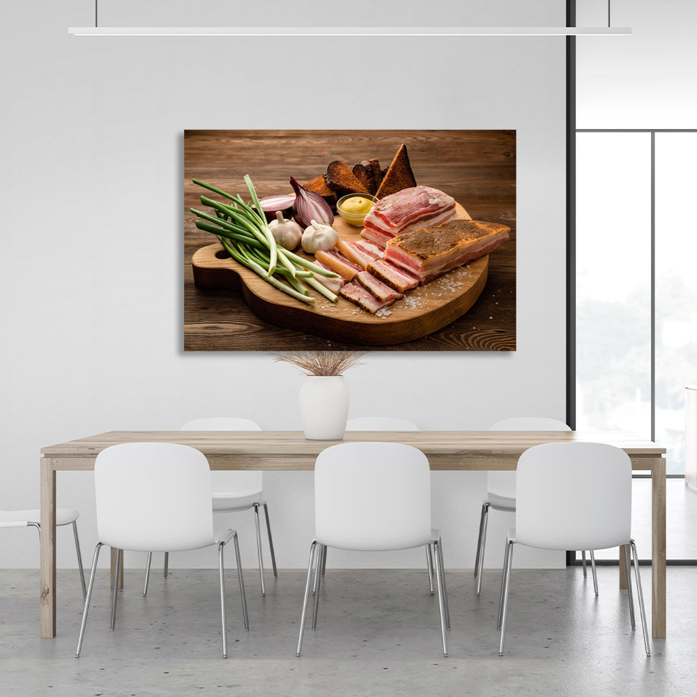 Lard, onions and garlic Canvas Wall Art Print For Kitchen